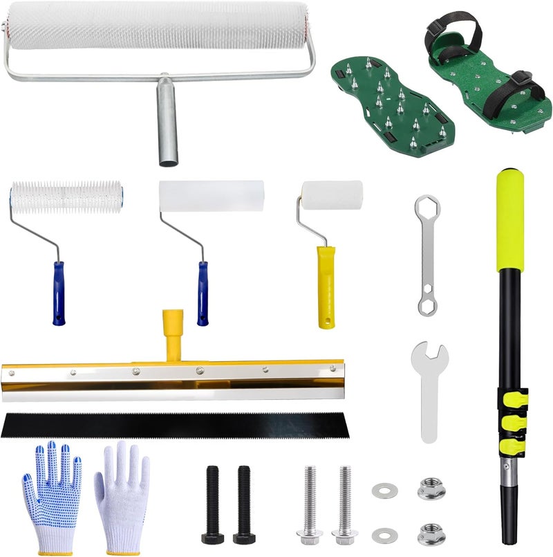 BERCOL Self-Leveling Floor Tool Kit with Spiked Roller, Paint Roller, Epoxy Shoes Spikes for Concrete and Cement Flooring, 4-Piece Set (Upgraded Pole kit) - Image 1